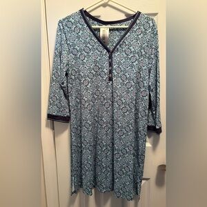 Women's Cuddl Duds Blue Patterned V-Neck Short Nightgown